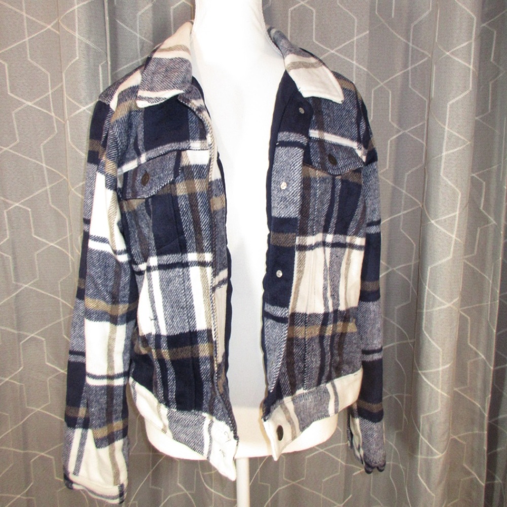 Ashley By 26 International Plaid Jean Jacket - Blue, White, and Tan